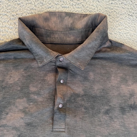 Lululemon Polo Shirt Mens Large Black red Distressed Wash Athletic Golf Casual - Picture 2 of 8